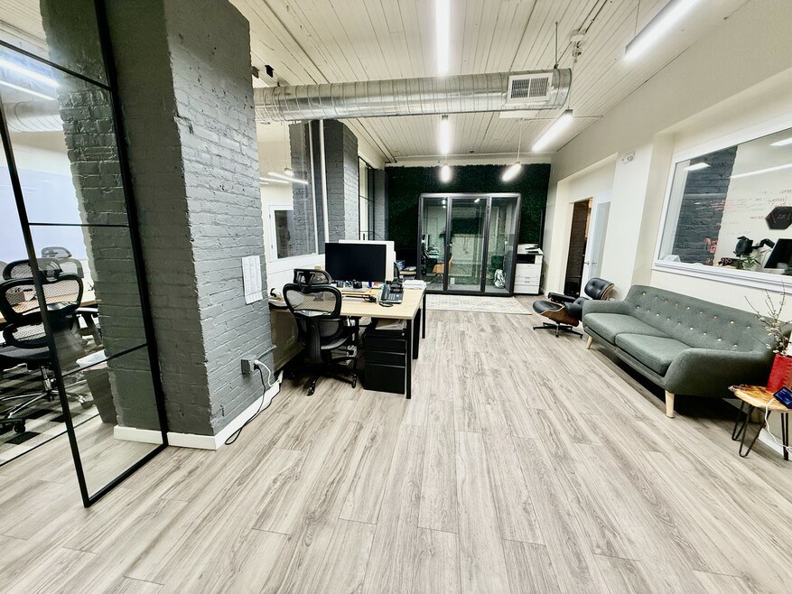 Open workspace with lounge seating area